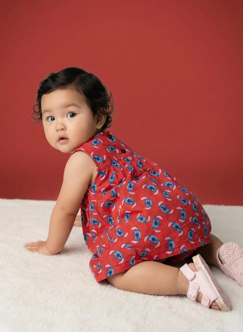 Nautinati Nautinati Baby Girls' 100% Cotton All-over Disney Lilo & Stitch Print A-line Frilled Dress