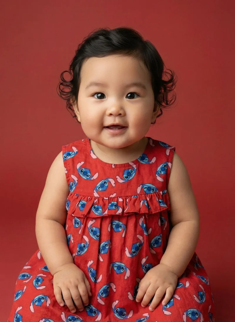 Nautinati  Nautinati Baby Girls' 100% Cotton All-over Disney Lilo & Stitch Print A-line Frilled Dress for Women | Best Price UAE