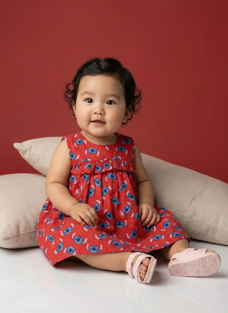 Nautinati  Nautinati Baby Girls' 100% Cotton All-over Disney Lilo & Stitch Print A-line Frilled Dress for Women | Best Price UAE