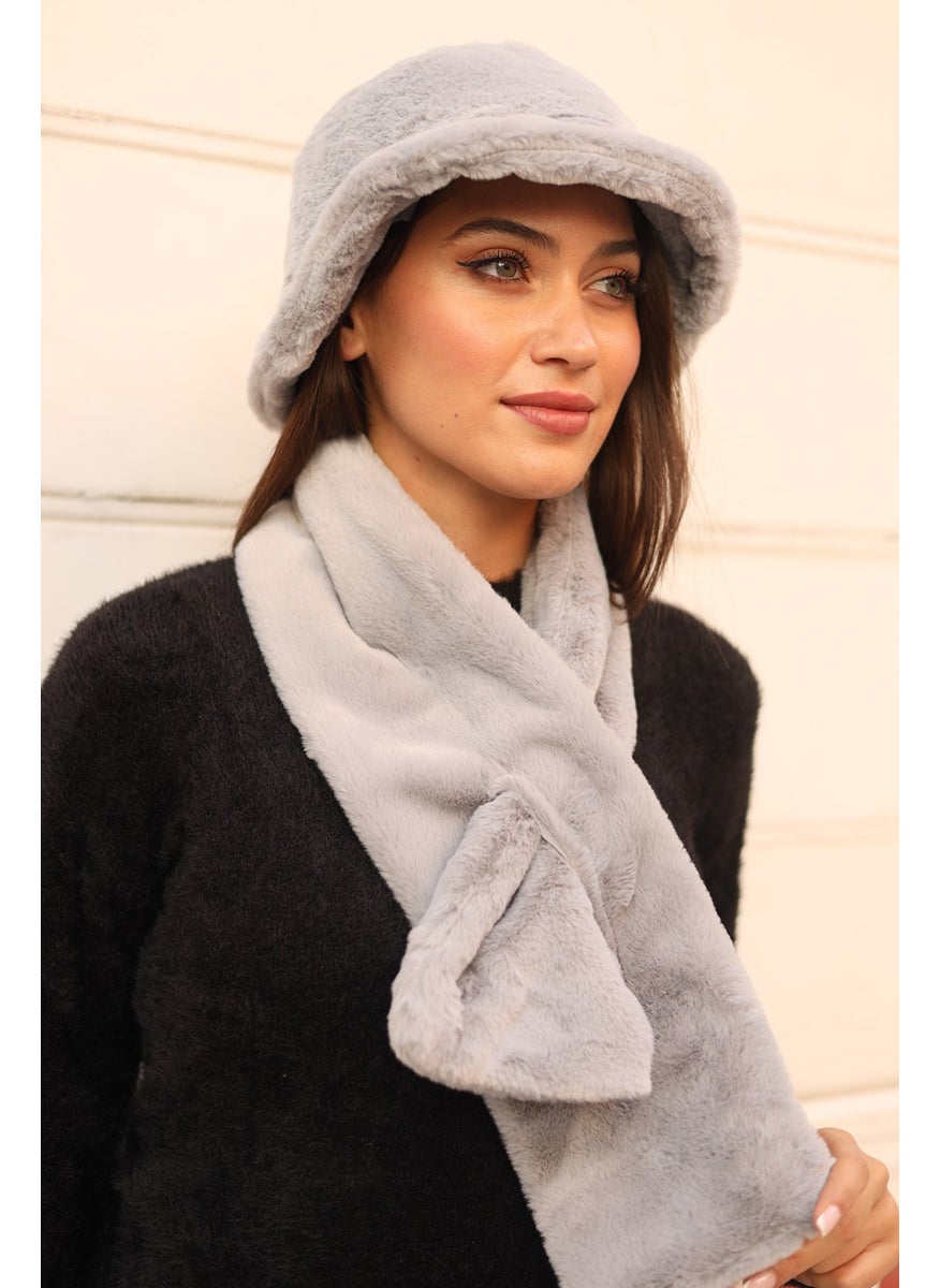 Remsa Mayo Remsa Swimwear Women Plush Scarf Neck Collar Scarf Rkb-01 Gray  - Image 1
