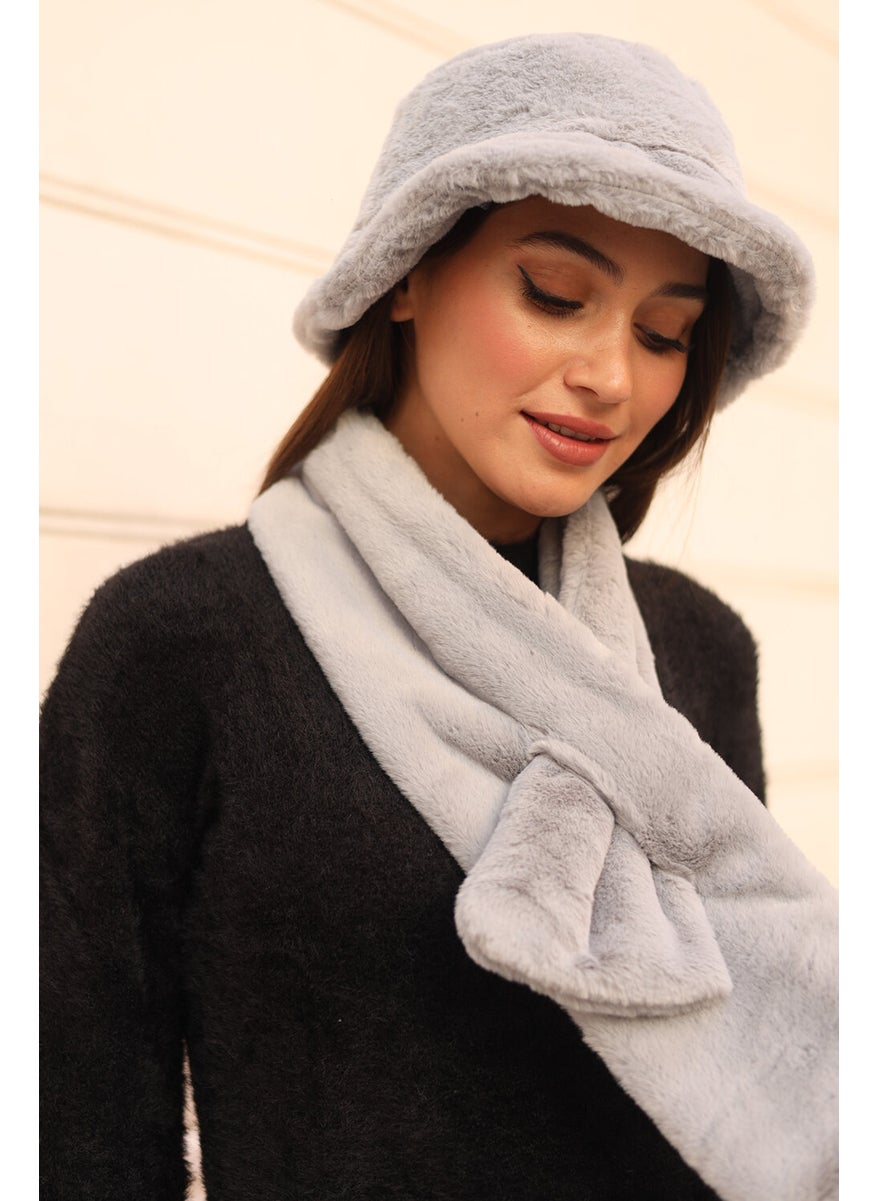 Remsa Mayo Remsa Swimwear Women Plush Scarf Neck Collar Scarf Rkb-01 Gray  - Image 4