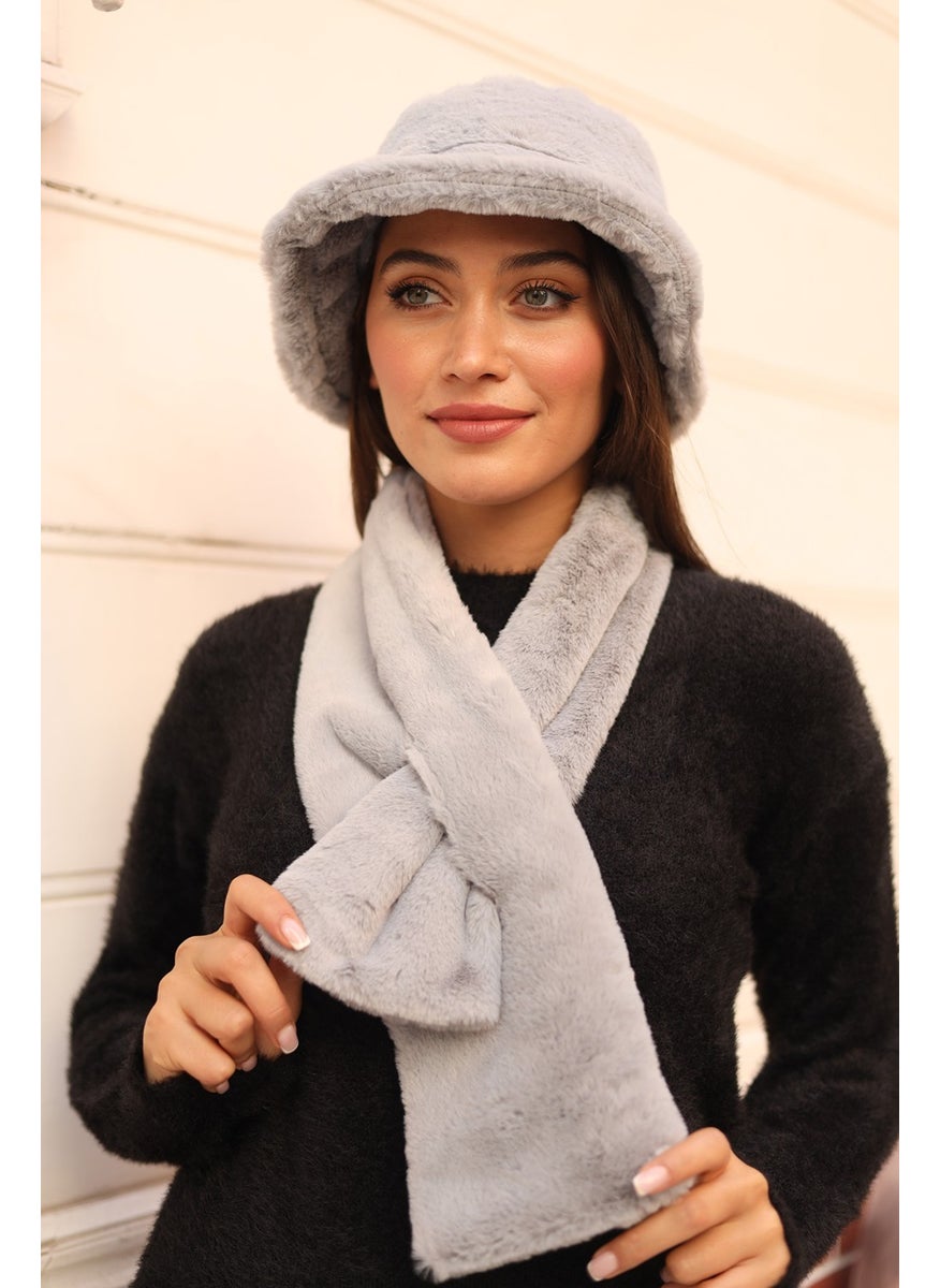 Remsa Mayo Remsa Swimwear Women Plush Scarf Neck Collar Scarf Rkb-01 Gray  - Image 3