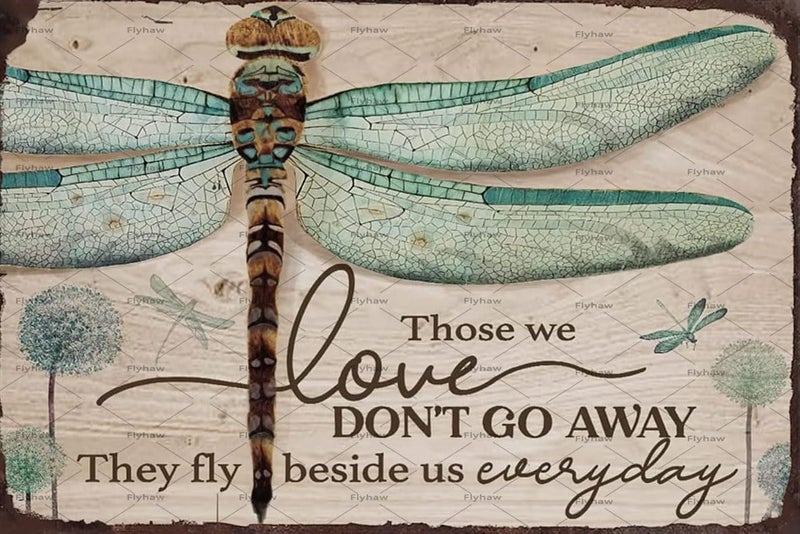 Flyhaw Creative Tin Sign Green Dragonfly Funny Novelty Metal Retro Wall Decor For Home Gate Garden Bars Restaurants Cafes Office Store Pubs Club Gift for Home Coffee Wall Decor 8x12 Inch - Image 1