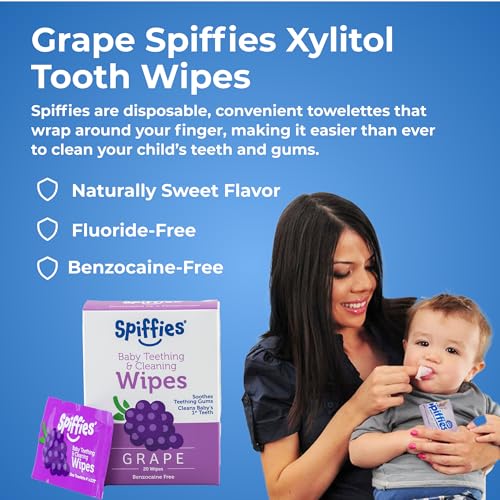 Spiffies Baby Teeth Wipes - Grape Flavor, Xylitol-Enriched Baby Gum Cleaner & Dental Wipes for Teething Relief and Teeth Cleaning - Safe for Infants & Toddlers, 20 Count (Pack of 6) - Image 2