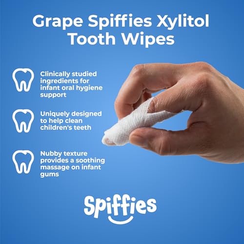 Spiffies Baby Teeth Wipes - Grape Flavor, Xylitol-Enriched Baby Gum Cleaner & Dental Wipes for Teething Relief and Teeth Cleaning - Safe for Infants & Toddlers, 20 Count (Pack of 6) - Image 3