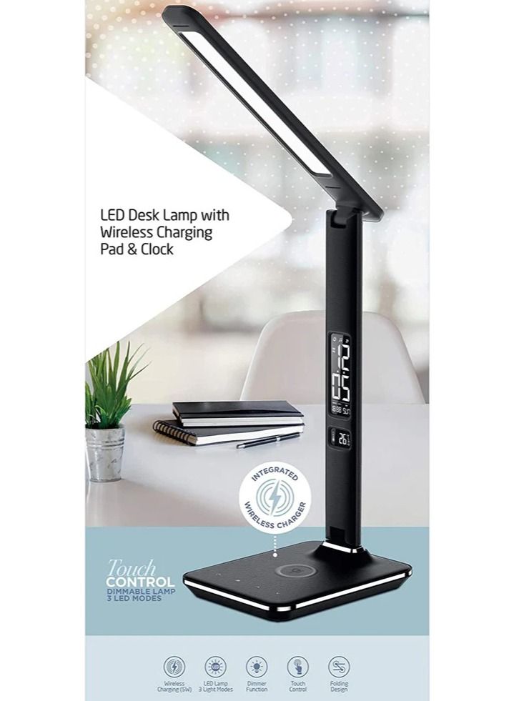 لايت مصباح طاولة قابل للطي مع شاحن لاسلكي LED ضوء الليل المنبه الرقمي U13Q - Image 4