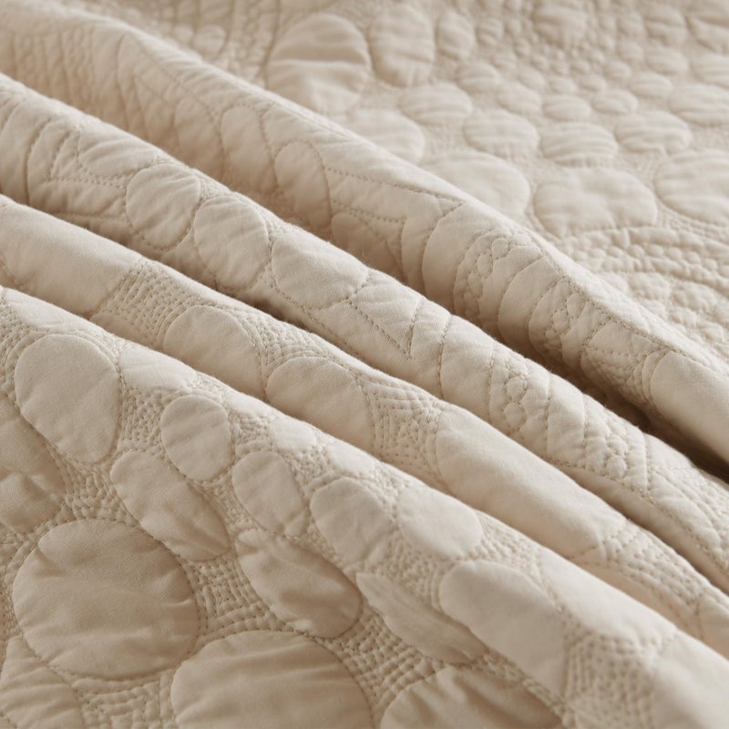 MarCielo 3-Piece 100% Cotton Oversized Bedspread Lightweight Quilt Coverlet Embroidery Farmhouse Bedding (Tf Khaki Beige, Oversized King (118"x106")) - Image 5