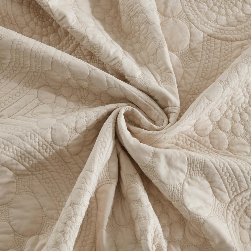 MarCielo 3-Piece 100% Cotton Oversized Bedspread Lightweight Quilt Coverlet Embroidery Farmhouse Bedding (Tf Khaki Beige, Oversized King (118"x106")) - Image 2