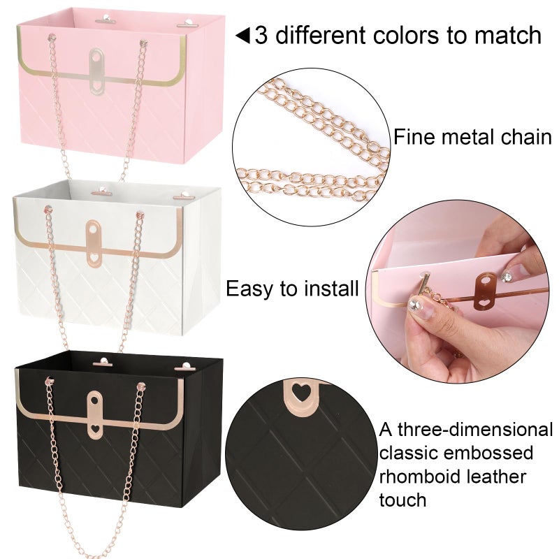 baotongle 6pcs Flower Paper Gift Box Bouquet Storage Bucket Handbag with Metal Chain Flower Boxes for Arrangements Wedding Valentine's Mother's Day Birthday Bridal Showe - Image 3