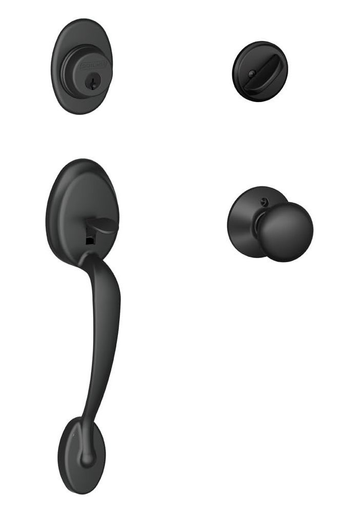 SCHLAGE Plymouth Single Cylinder Handleset and Plymouth Knob, Matte Black (F60 PLY 622)
