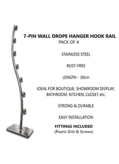 DHANAK Dhanak 4Pcs of 7Pin Wall Drope Display Hanger Hook Rail_Heavy Duty_Wall Mount_Fittings Included Screws with Plastic Plugs  - Image 4