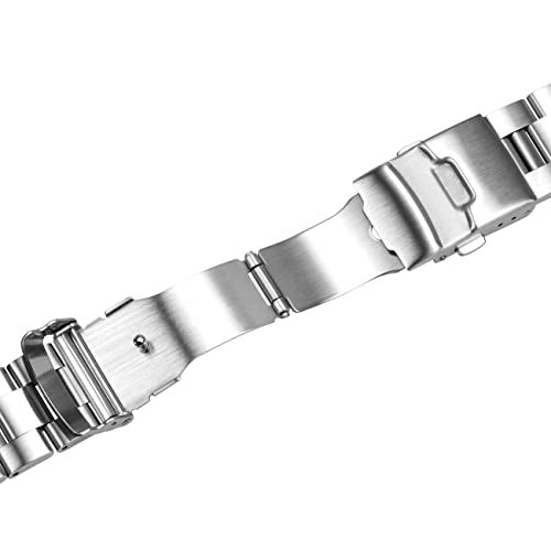 Kai Tian 22mm Curved Ends Watch Band with Foldover Clasp, Silver Solid Quality Stainless Steel Half-Moon Tapered 3D Flats Metal Watch Strap for Men Women - Image 5