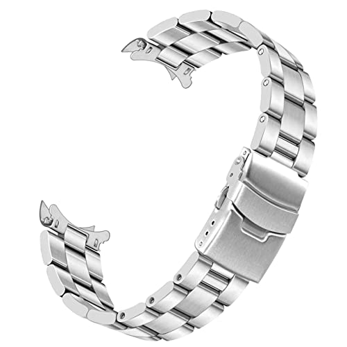 Kai Tian 22mm Curved Ends Watch Band with Foldover Clasp, Silver Solid Quality Stainless Steel Half-Moon Tapered 3D Flats Metal Watch Strap for Men Women - Image 1