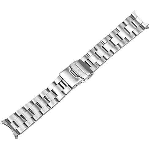 Kai Tian 22mm Curved Ends Watch Band with Foldover Clasp, Silver Solid Quality Stainless Steel Half-Moon Tapered 3D Flats Metal Watch Strap for Men Women - Image 3