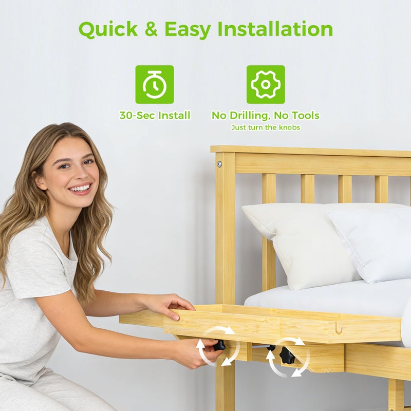 MinBoo Expandable Nightstand Shelf Bamboo College Caddy for Top Bunk Clip Bedside Shelf Floating Bed Side Table Tray Storage Dorm Room Decor College - Image 3