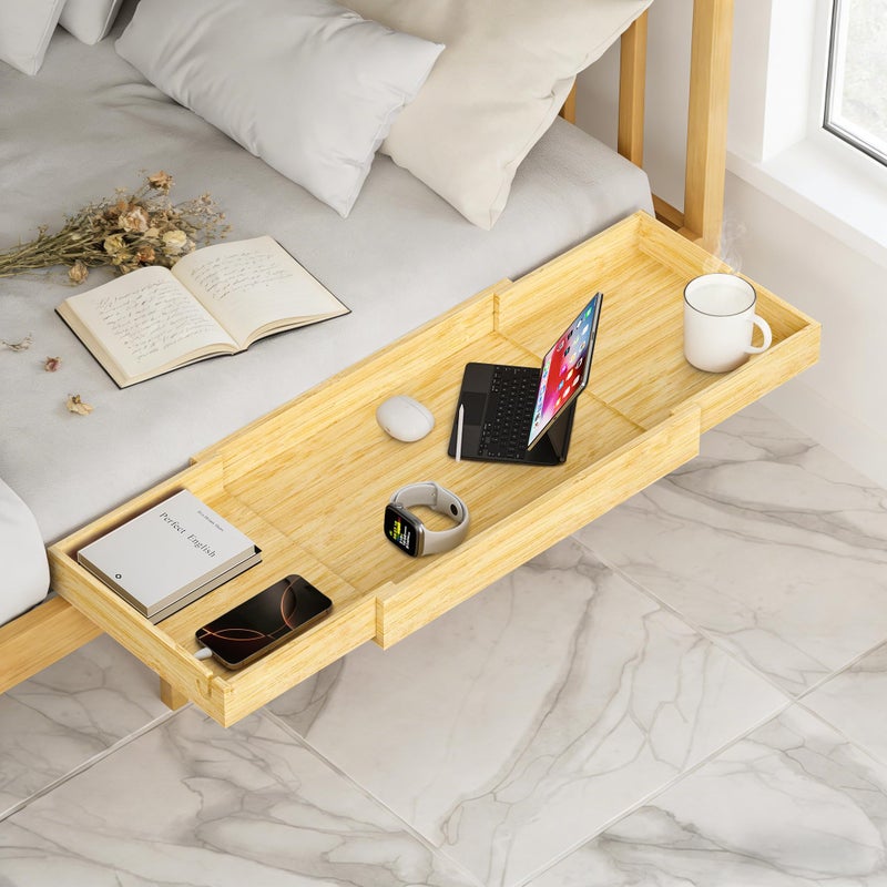 MinBoo Expandable Nightstand Shelf Bamboo College Caddy for Top Bunk Clip Bedside Shelf Floating Bed Side Table Tray Storage Dorm Room Decor College - Image 1