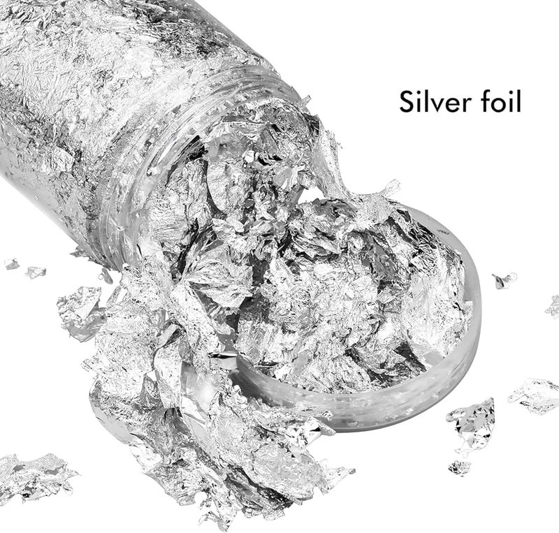 A.K GOLD LEAF Silver Leaf Flakes, 15g Metallic Foil for Nail Art, Painting, Crafts, Slime and Resin Jewelry Making, DIY Projects - Image 2