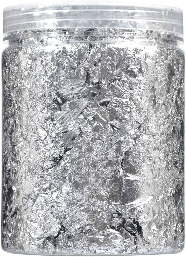 A.K GOLD LEAF Silver Leaf Flakes, 15g Metallic Foil for Nail Art, Painting, Crafts, Slime and Resin Jewelry Making, DIY Projects - Image 1