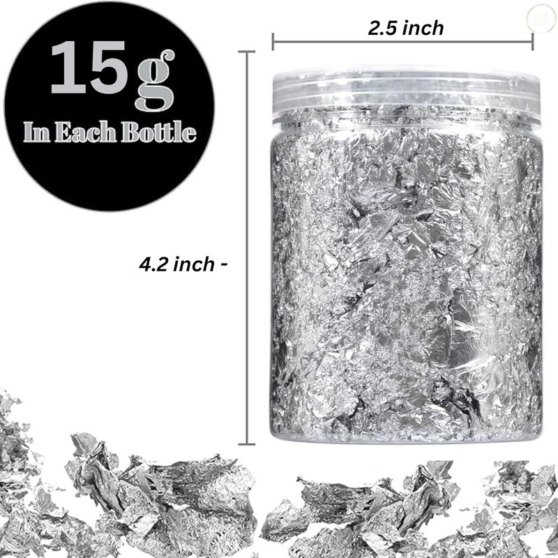 A.K GOLD LEAF Silver Leaf Flakes, 15g Metallic Foil for Nail Art, Painting, Crafts, Slime and Resin Jewelry Making, DIY Projects - Image 3