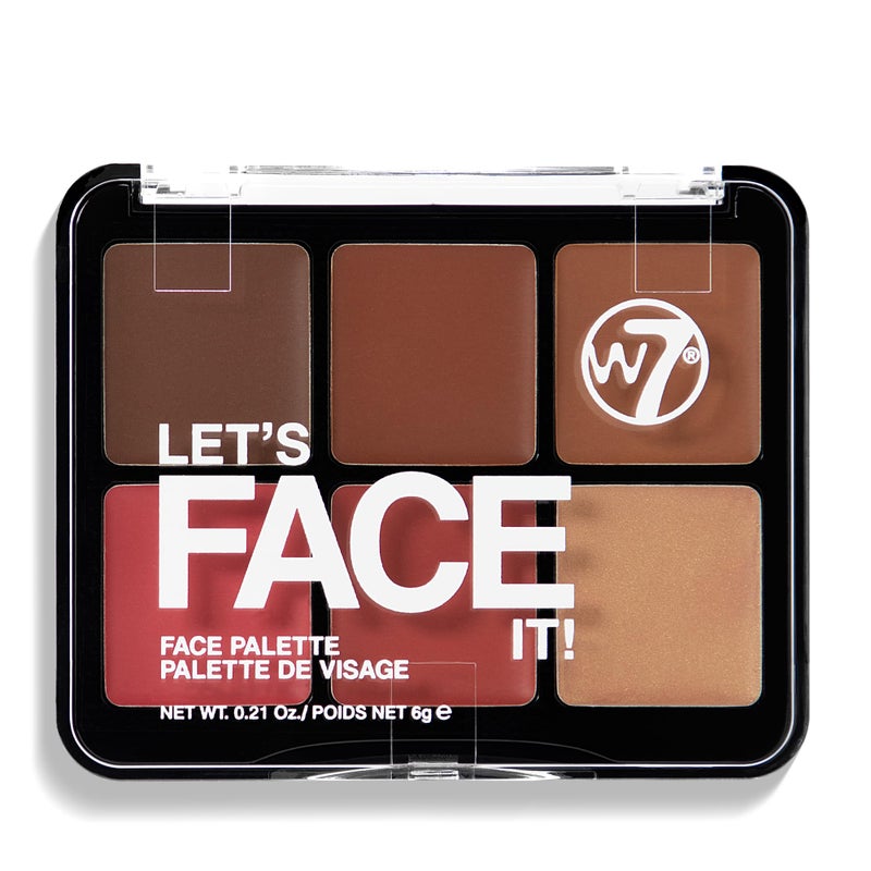 W7 Letâ€™s Face It Cream Face Palette â€“ Deep Desert Glow - 6-Pan Bronzer, Blush & Highlight Palette - Creamy, Blendable Face Makeup - Image 1