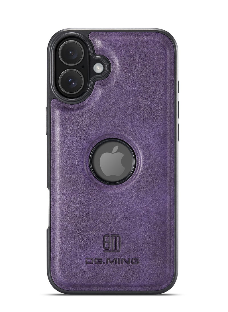 DGMING Case Cover Premium Leather Back with Logo CutOut Shockproof Compatible with Iphone 16  (Purple)  - Image 2