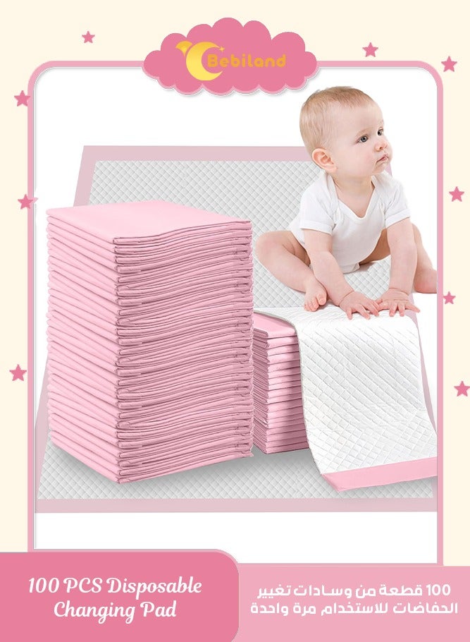 Bebiland 100 Pack Disposable Changing Pad Liners, 33x45cm Thicken and High Absorb Incontinence Changing Pad with Breathable, Waterproof, Soft Non-Woven Fabric, Baby Incontinence Changing Pads (Pink, Extra Thick) - Image 1