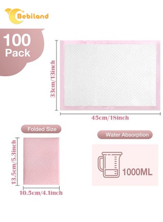 وسادة تغيير حفاضات الأطفال يمكن التخلص منها للاستعمال مرة واحدة من 100 قطعة ،وسادة تغيير حفاضات مضادة للماء قابلة للتنفس،حصيرة واقية لطاولة السرير،33 × 45 سم (وردي) - view 2