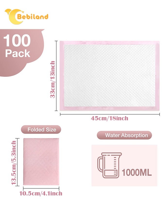 Bebiland 100 Pack Disposable Changing Pad Liners, 33x45cm Thicken and High Absorb Incontinence Changing Pad with Breathable, Waterproof, Soft Non-Woven Fabric, Baby Incontinence Changing Pads (Pink, Extra Thick)  - Image 2