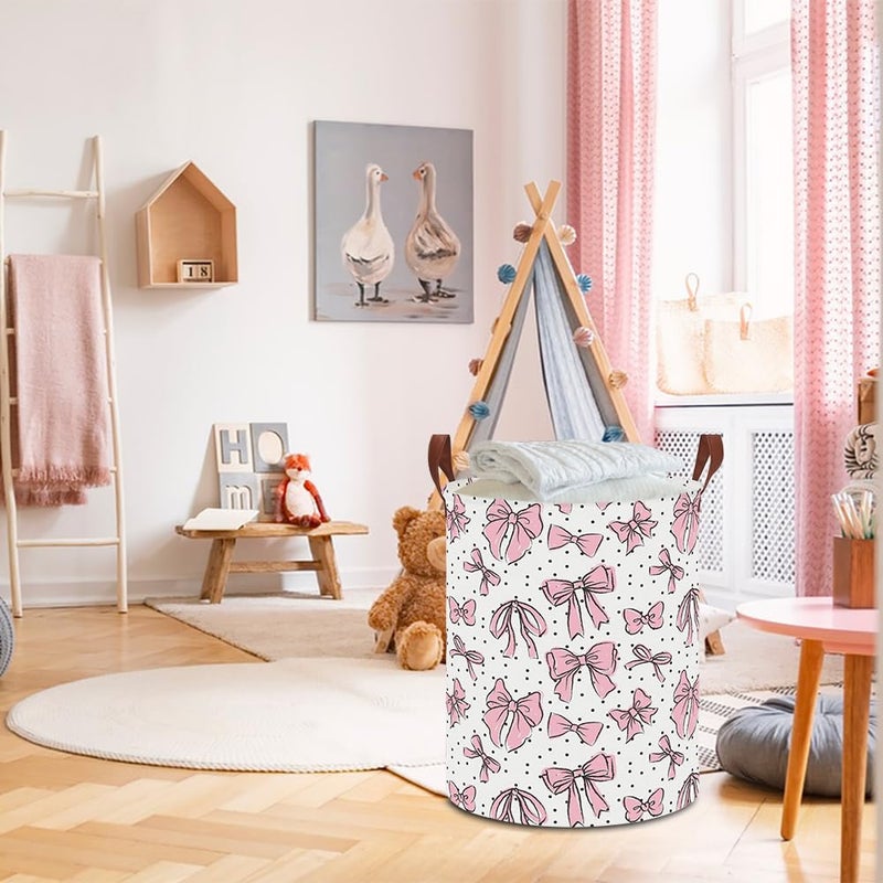 NTAOHAMPER Laundry Hamper,Laundry Basket,Baby Nursery Hamper,Waterproof Storage Bin,Clothes Organizer Basket,Room Decor(Hand-drawn Bowknot) - Image 4