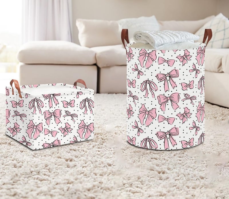 NTAOHAMPER Laundry Hamper,Laundry Basket,Baby Nursery Hamper,Waterproof Storage Bin,Clothes Organizer Basket,Room Decor(Hand-drawn Bowknot) - Image 3