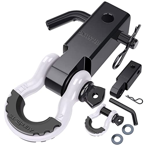 AUTOBOTS Shackle Hitch Receiver 2 45000 Lbs Break Strength Heavy Duty Receiver with 58 Screw Pin 34 D Ring Shackles Towing Accessories for Vehicle Recovery OffRoad WhiteBlack