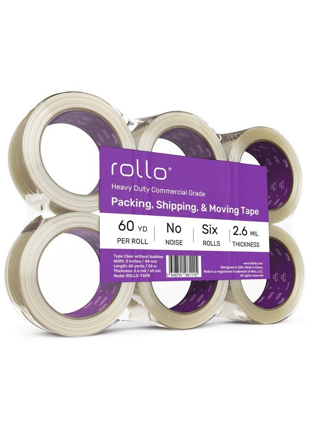 ROLLO No Noise Packing Tape Silent Shipping Tape 60 Yards X 2 Wide X 2.6 Mil Thick (6 Refill Rolls) Clear Heavy Duty Industrial Quiet Tape For Packaging Shipping Moving Storage With No Bubbles - Image 1