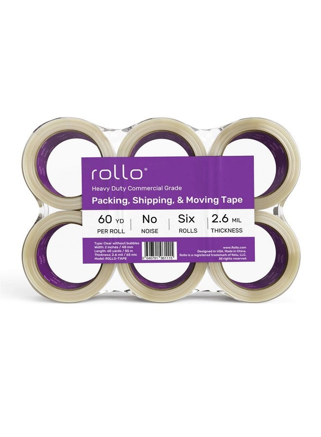 ROLLO No Noise Packing Tape Silent Shipping Tape 60 Yards X 2 Wide X 2.6 Mil Thick (6 Refill Rolls) Clear Heavy Duty Industrial Quiet Tape For Packaging Shipping Moving Storage With No Bubbles - Image 4