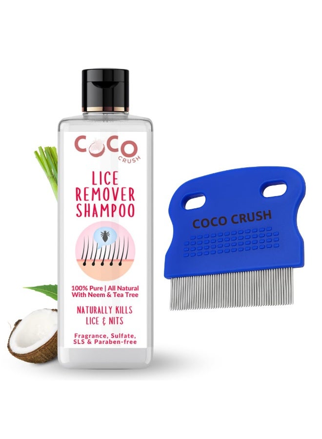Coco Crush مجموعة شامبو "كوكو كراش" (Coco Crush) لعلاج القمل مع مشط دقيق | تحتوي على زيوت النيم وشجرة الشاي وعشبة الليمون | مشط من الفولاذ المقاوم للصدأ بأسنان دقيقة (0.15 مم) | سريع المفعول، لطيف، وخالٍ من المواد الكيميائية (100 مل) - Image 1