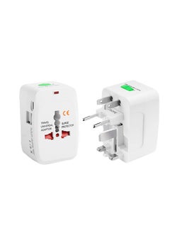 Flash Hawk Universal All-in-1 UK Plug Travel Adapter with 2 USB Ports White  - Image 1