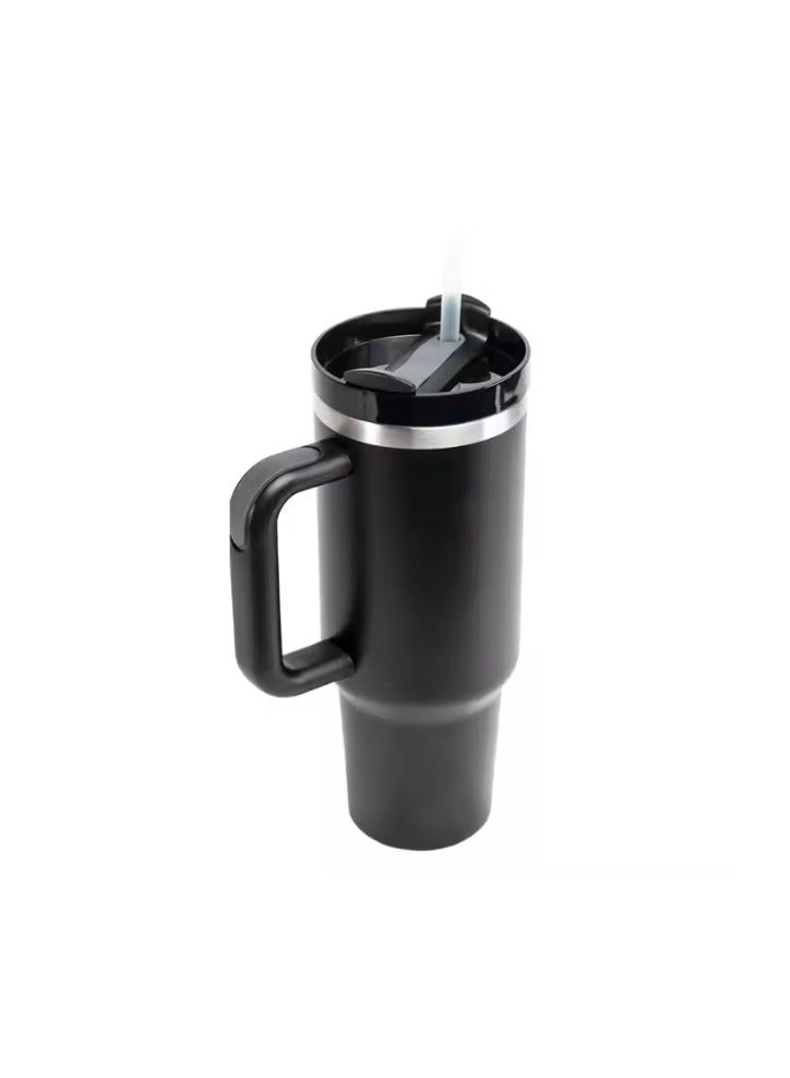COMFET COMFET 40oz(0.9 liter) Tumbler with Handle Insulated Double Vacuum Stainless Steel, Leak Resistant Lid and BPA-Free Mug with Straw Water Bottle (Hot/Cold) for Travel, Home, Office Easy to Carry(BLACK) - Image 1