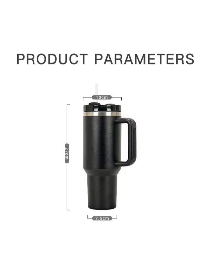 COMFET COMFET 40oz(0.9 liter) Tumbler with Handle Insulated Double Vacuum Stainless Steel, Leak Resistant Lid and BPA-Free Mug with Straw Water Bottle (Hot/Cold) for Travel, Home, Office Easy to Carry(BLACK) - Image 3