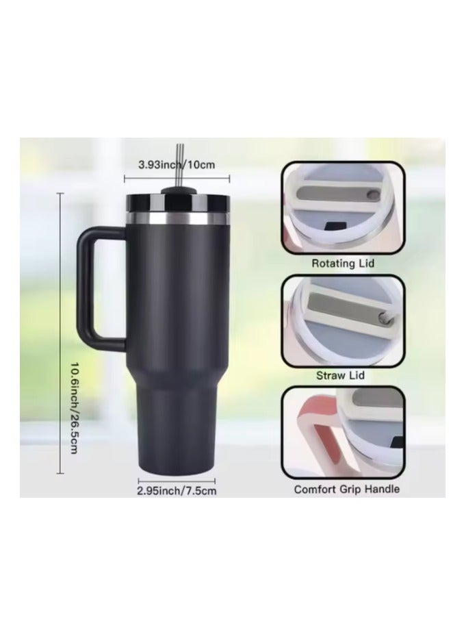 COMFET COMFET 40oz(0.9 liter) Tumbler with Handle Insulated Double Vacuum Stainless Steel, Leak Resistant Lid and BPA-Free Mug with Straw Water Bottle (Hot/Cold) for Travel, Home, Office Easy to Carry(BLACK) - Image 4
