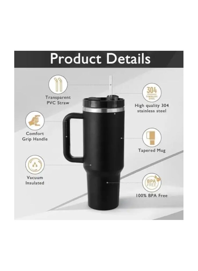 COMFET COMFET 40oz(0.9 liter) Tumbler with Handle Insulated Double Vacuum Stainless Steel, Leak Resistant Lid and BPA-Free Mug with Straw Water Bottle (Hot/Cold) for Travel, Home, Office Easy to Carry(BLACK) - Image 5