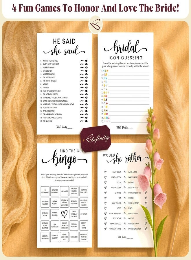 Stofinity Hilarious Bridal Shower Games 30 Guests - Funny Wedding Games For Reception Decorations, Find The Guest Bingo Game, Would She Rather Bridal Shower Activities - Image 3