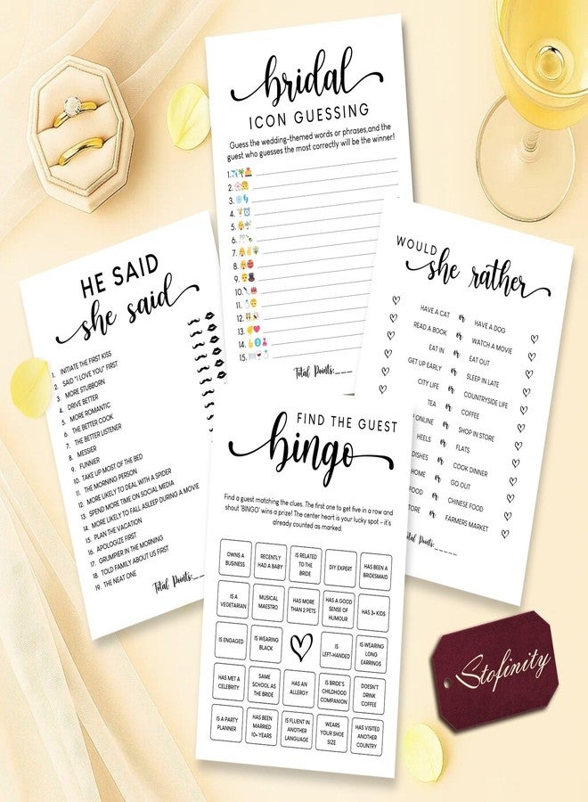 Stofinity Hilarious Bridal Shower Games 30 Guests - Funny Wedding Games For Reception Decorations, Find The Guest Bingo Game, Would She Rather Bridal Shower Activities - Image 1