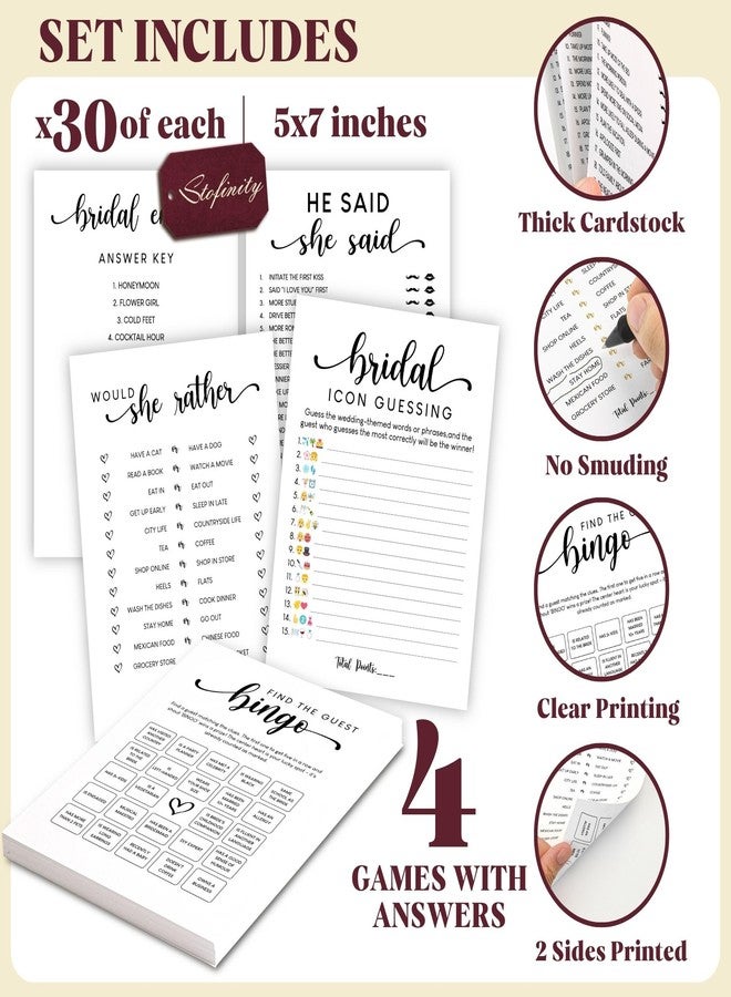 Stofinity Hilarious Bridal Shower Games 30 Guests - Funny Wedding Games For Reception Decorations, Find The Guest Bingo Game, Would She Rather Bridal Shower Activities - Image 2