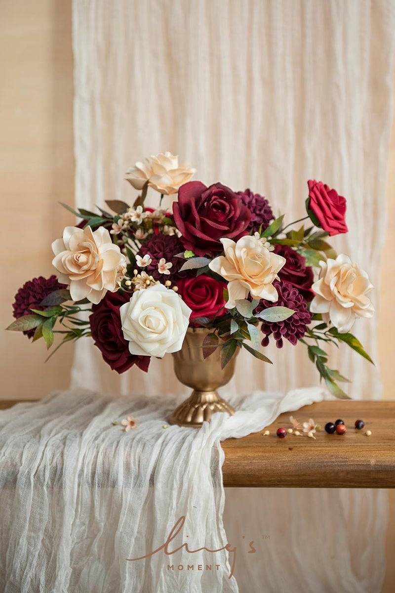 Ling's moment Ling's Moment Artificial Flowers Fake Silk Roses Faux Dahlia Foam Gardenia Combo for DIY Wedding Bouquets Centerpieces Arrangements Bridal Shower Party Home Decorations  Bordeaux Red  24pcs  - Image 2