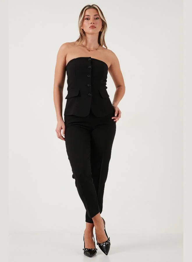 ليلا بنطلون نسائي ليلا بقصة مستقيمة وخصر مرتفع وأرجل مستقيمة