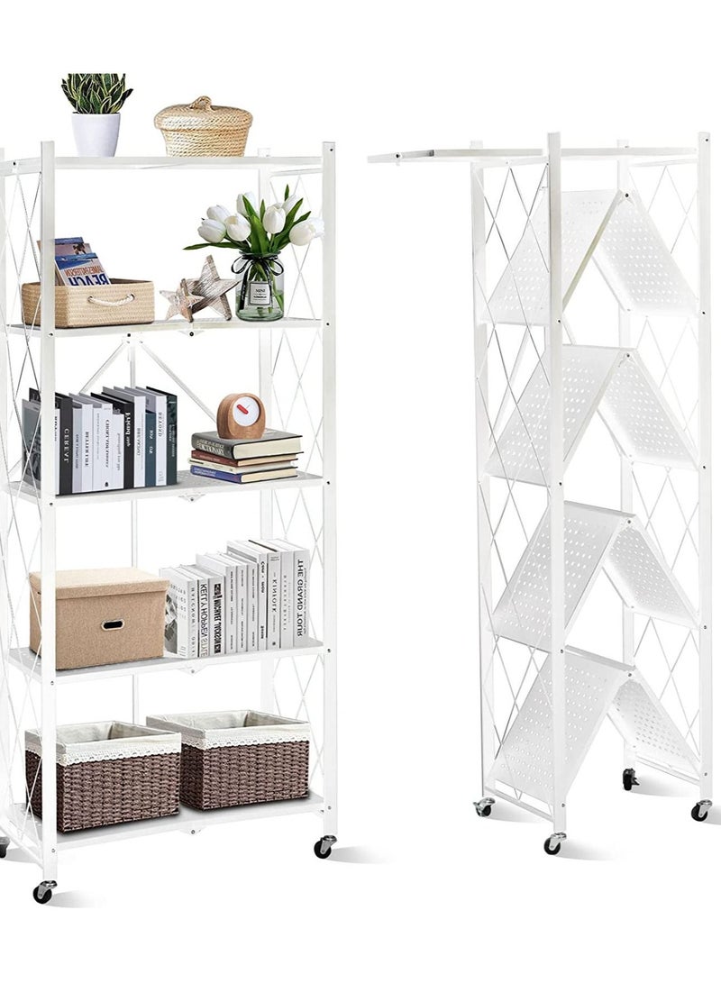 DubaiGallery وحدة رفوف تخزين قائمة قابلة للطي من 5 طبقات مع عجلات للمطبخ والمرآب والمنزل والخزانة والمكتب وأرفف شديدة التحمل - Image 1