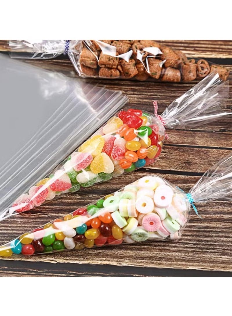 إسكدنيا 100 قطعة من أكياس السيلوفان المخروطية الشفافة، أكياس هدايا DIY مع أربطة ملتوية ذهبية، أكياس مثلثة للحلوى والبسكويت والوجبات الخفيفة - Image 5