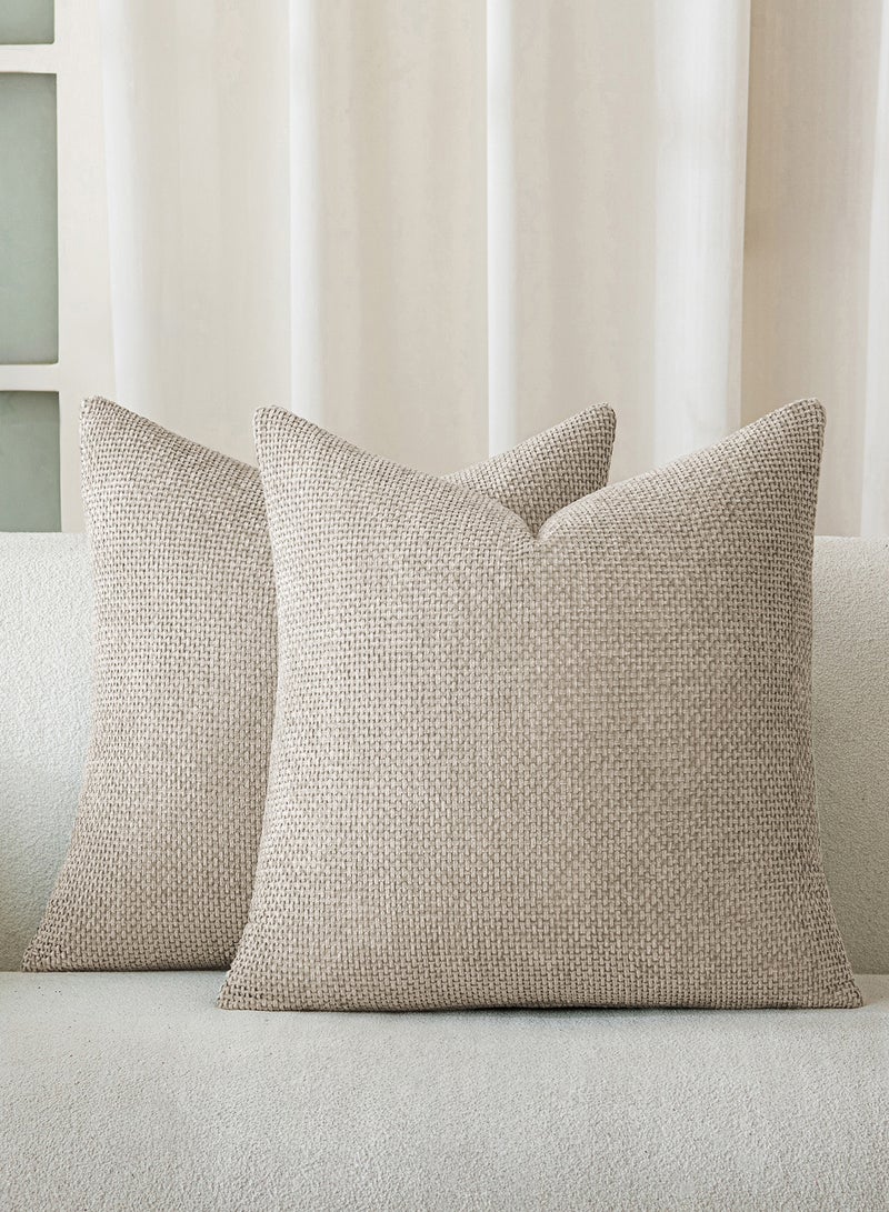 لحظة غطاء وسادة شنيلي باللون الرمادي الفاتح لحظة 50x50 سم عبوة من 2 غطاء وسادة زخرفي حديث من الطراز الريفي على شكل صليب. - Image 1