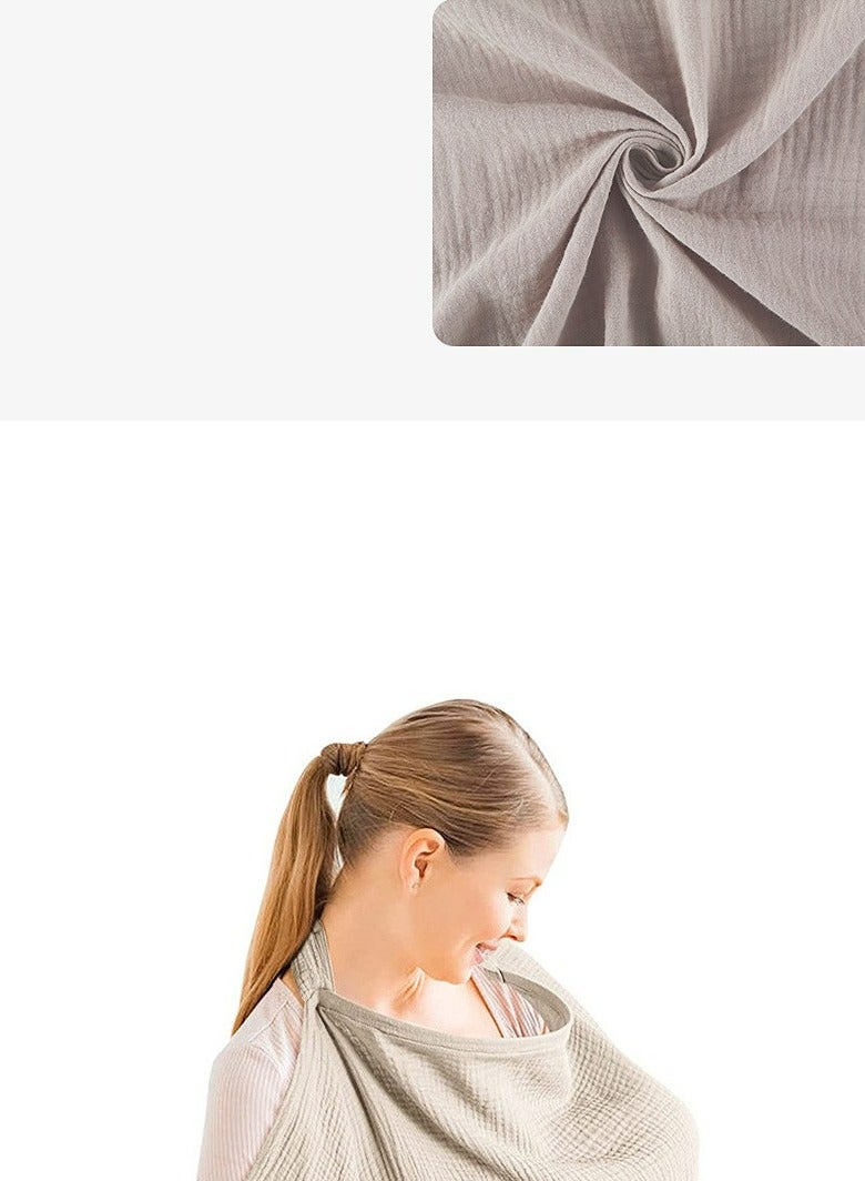 Muslin Nursing Cover for Baby Breastfeeding Breathable 100% Cotton Breastfeeding Cover with Rigid Hoop for Mother Nursing Apron Multi-use Carseat Canopy Khaki - Image 4