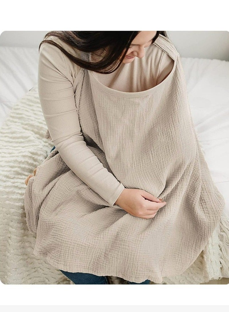 Muslin Nursing Cover for Baby Breastfeeding Breathable 100% Cotton Breastfeeding Cover with Rigid Hoop for Mother Nursing Apron Multi-use Carseat Canopy Khaki - Image 2