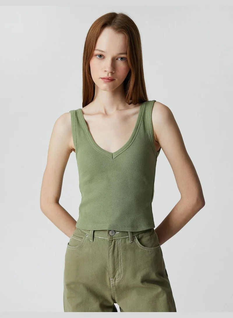 KOTON Ribbed V Neck Basic Tank Top